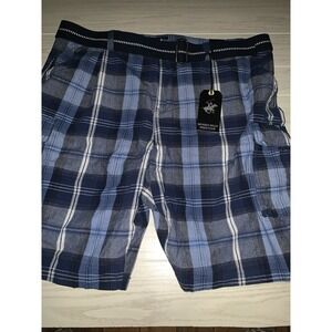 Beverly Hills Polo Club Cargo‎ Shorts Men 52 Blue Plaid Cotton Preppy...